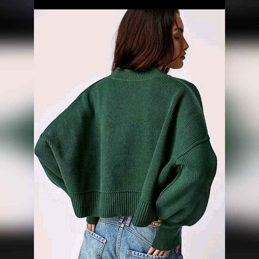 Free People Easy Street Crop Sweater Hunter Green Small - Picture 3 of 13
